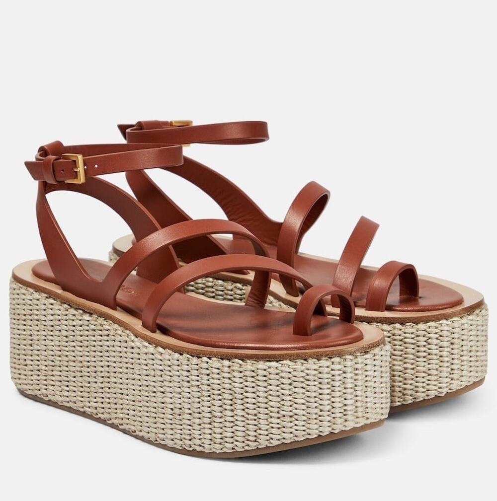 MAX MARA Size US 7 Biarritz Leather Platform Espadrille Sandals Made In Italy